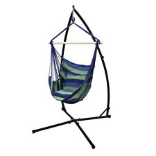 Hamac chaise suspendu balançoire support camping bleu/vert 120cm cadre de chaise