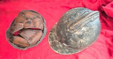 casque Adrian 1915  bleu horizon intérieur moutarde cuir marqué ESM ( St Cyr)ww1
