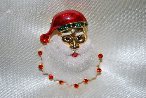 Golden crystal santa claus pin - golden,