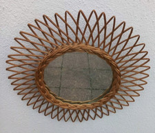 Miroir soleil rotin tressé osier d'époque XXe siècle design Vintage Sun mirror