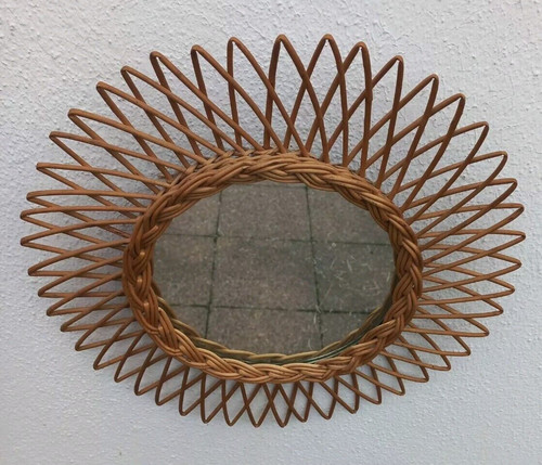 Miroir soleil rotin tressé