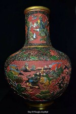 Marked Wood Painting Gilt soldier General Ride Horse Bottle Pot Vase Jar Jug