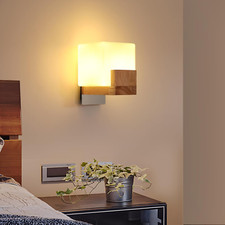 Applique Murale Intérieure Bois, G9 Abat-Jour En Verre Lampe Murale Moderne, Cré