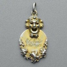 Antique Sterling Pendant. Comedy mask, Theatre. "El Nino". 1903. Medal. Jewelry.