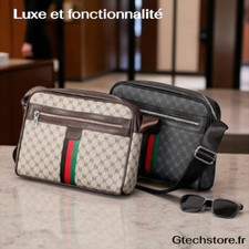 Sac bandoulière homme de luxe  - Sacoche en cuir PU à lettres imprimées