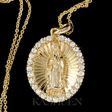 Vierge Marie Avec Cristal Swarovski Religieux Ton Doré Collier Bijoux Neuf
