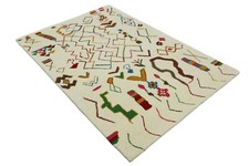 Touffeté Main Tapis en Laine 120x180 Beige Multicolore Maroc Motif Salon HT296