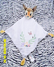 ? DOUDOU DISNEY BABY FAON BAMBI BLANC GRIS RAYE ROSE  PAPILLON FLEUR 42CM  NEUF