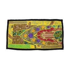 Ancienne tapisserie murale décor tente indienne patchwork brodé ah