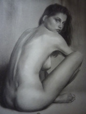 dessin original pin up nue LAETICIA CASTA signé Popechine (Ukrainien)