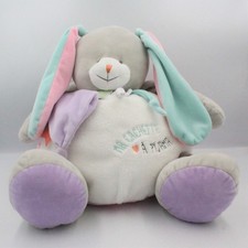 Doudou lapin gris blanc bleu rose Ma cachette à pyjama Touptis BABY NAT - 24708