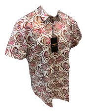 Hommes Premiere Bouton Manches Courtes Bas Robe Chemise Léopard Roses Rouge Film