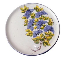 Plat à tarte assiette Vallauris en céramique décor fleurs tons bleus Ø 30 cm