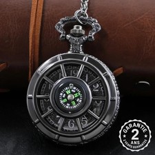 Montre à Gousset de Poche avec Boussole Quartz Acier Inoxydable Baroque Chaîne