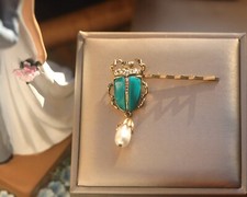 Pince à Cheveux Gotique Doré Antique Insecte Scarabée Acrylique Turquoise QD22
