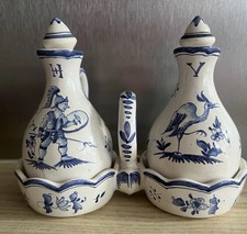 huilier vinaigrier Faience Moustiers Blue Blanc Signé Céramique Provençale