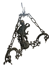 Ancien lustre Suspension 3 feux luminaire ange angelot chérubin statuette