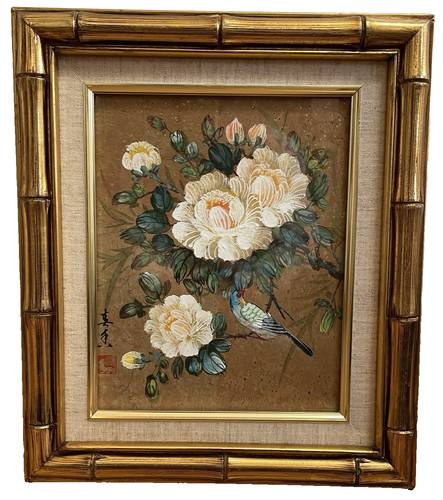 Vtg asian print - asian, flowers