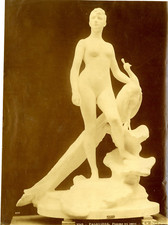 France, Falguière. Femme au paon  vintage albumen print. Edit. B.K., Paris  Ti