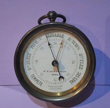 Ancien Baromètre Anéroïde En Laiton Marque Jules Richard Paris France Ø 9 cm