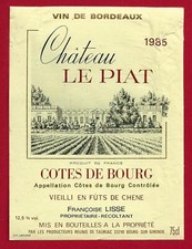 75/142 Etiquette Label CÔTES DE BOURG 1985 CHÂTEAU LE PIAT, F. LISSE à TAURIAC