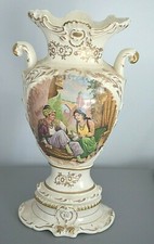 Grand Vase Porcelaine C 1900 avec Anse Centre de table Signé "D" dans Couronne