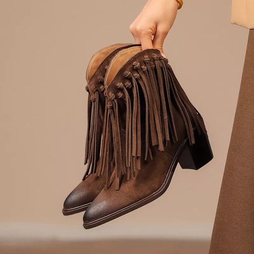 Bottines marron franges - bottines,