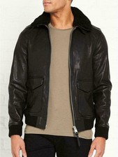 Veste en cuir noir pour homme aviateur bombardier veste en peau d'agneau...