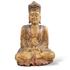 19thC Chinois Temple Bois Bouddha, Fin Sculpture, Bougie Ouverture