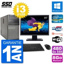 PC Tour Dell 7010 Ecran 22" Intel Core i3-2120 RAM 8Go SSD 480Go Windows 10 Wifi