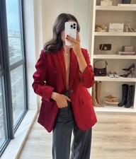Veste Blazer Taillée En Velours Rouge ZARA Collection ZW Taille M Réf 9433 885
