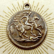 Saint George slays the dragon. Maria Theresa Empress. Antique Medal. Pendant.