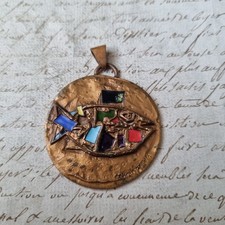 Pendentif Médaille Roger Bezombes Signé Monnaie de Paris en Bronze Emaillé 1970