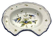 Ancien PLAT A BARBE faïence décor naturalisre oiseaux