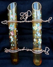 * - LEGRAS - Paire de Vases soliflore de voiture / calèche -  émaillé circa 1895