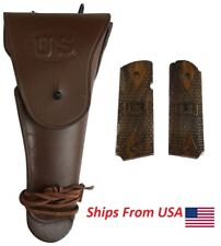 WW2 US Army .45 M1911 Colt Dark Brown Holster with Walnut Wood Grip US Design
