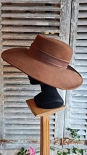 ANCIEN  CHAPEAU FEUTRE MARRON  CAPELINE NOEUD