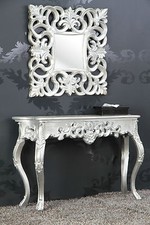 Miroir + Console Set Argent Antique Luxuriös Palatial Baroque Rokoko Specchiera