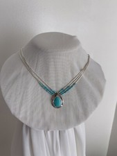 Collier A Pendentif Amérindien Chaîne En Argent Liquide 925 Et Turquoise
