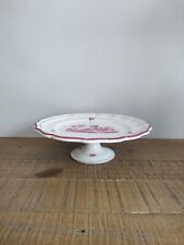 Ancien Compotier / Présentoir / Coupe À Fruit En Faïence De Gien Paysage Rose 