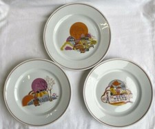 3 Assiettes, CNP Tradition France, Porcelaine, Décor naïf, vie rurale