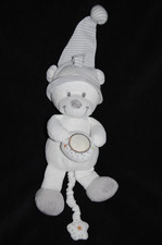 Peluche Mots D'enfants doudou ours blanc musical bonnet rayé gris  TBE