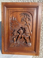 Portes Anciennes Meuble Bois sculpté chasse cerf chateau fort carved wood noyer