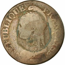 [#850743] Pièce de monnaie, France, Dupré, 5 centimes, AN 7/5, Paris, sans point après CE