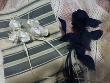  création chapeau etc mercerie ancienne ,blanc ,bleu marine +  5m voile chapeau