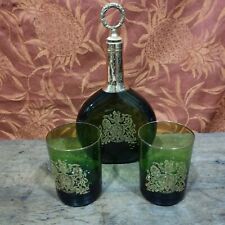 English set whisky service in green glass and gilding with coat of arms 