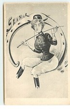 SAUMUR - Femme en tenue de Cavalière assise sur un Fer à Cheval - 8437