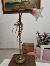 Ancienne Lampe de bureau Bronze col de cygne Art Déco tulipe fleur pate de verre