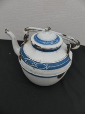 ANCIENNE BOUILLOIRE TOLE EMAILLEE  BLEU BLANC