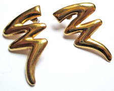 Grandes boucles d'oreilles percées couleur éclair zig zag  bijou vintage 2523